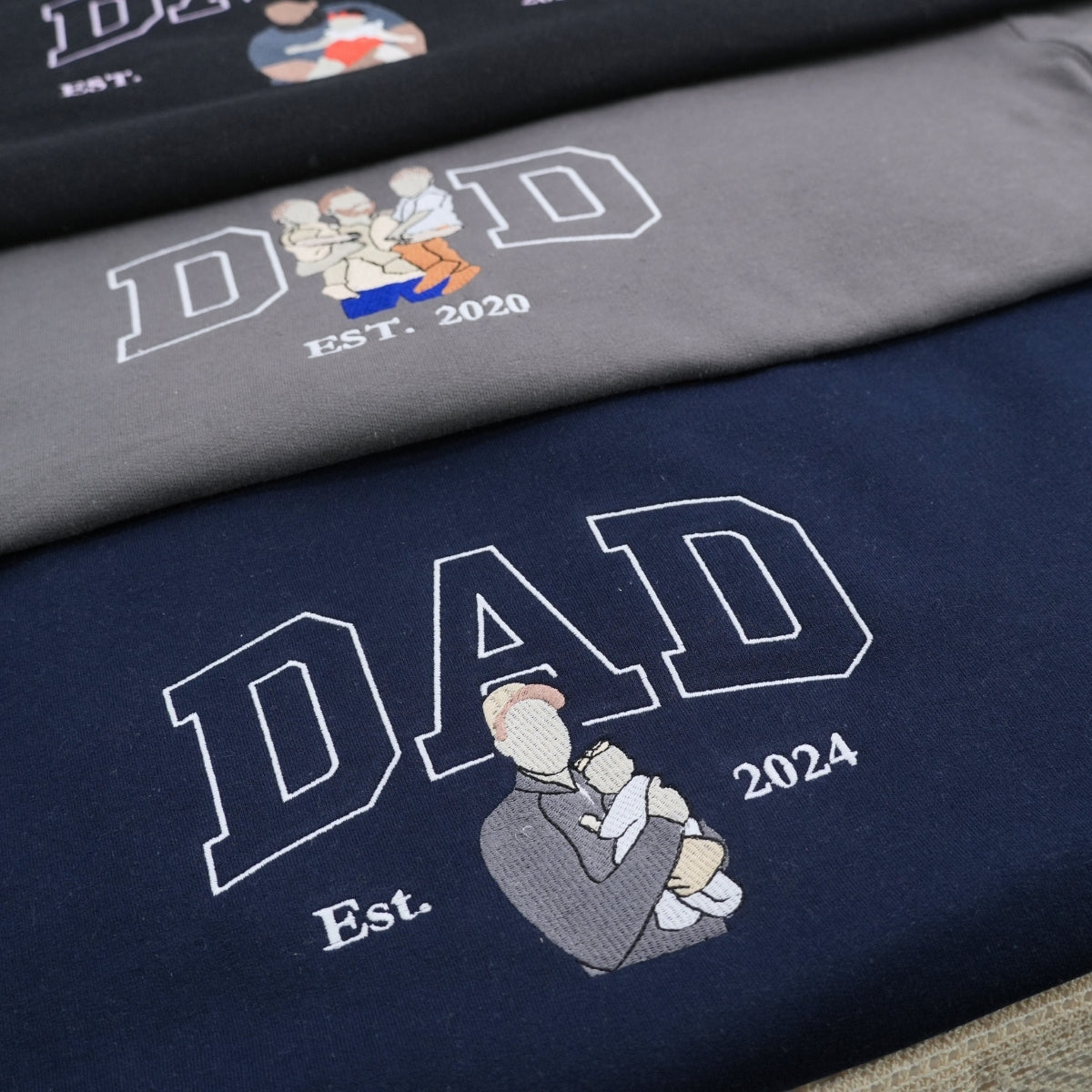 Custom Father Portrait Embroidered Hoodie - Personalized Dad Sweatshirt - Father's Day Gift