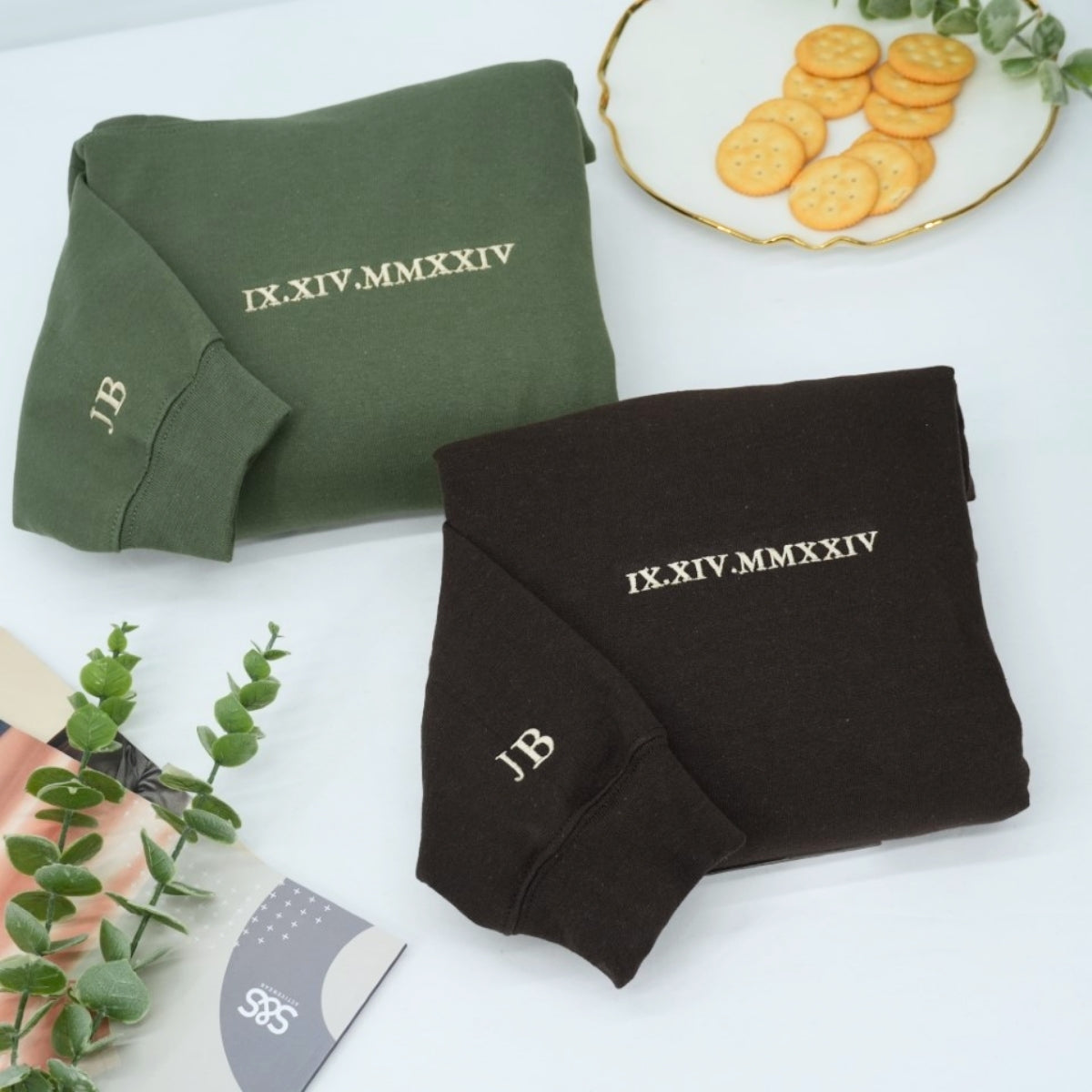 Custom Roman Numeral Embroidered Sweatshirt - Personalized Date Initial Couple Hoodie - Anniversary