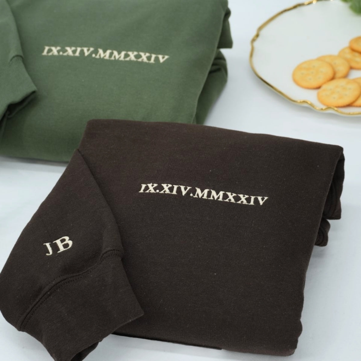 Custom Roman Numeral Embroidered Sweatshirt - Personalized Date Initial Couple Hoodie - Anniversary