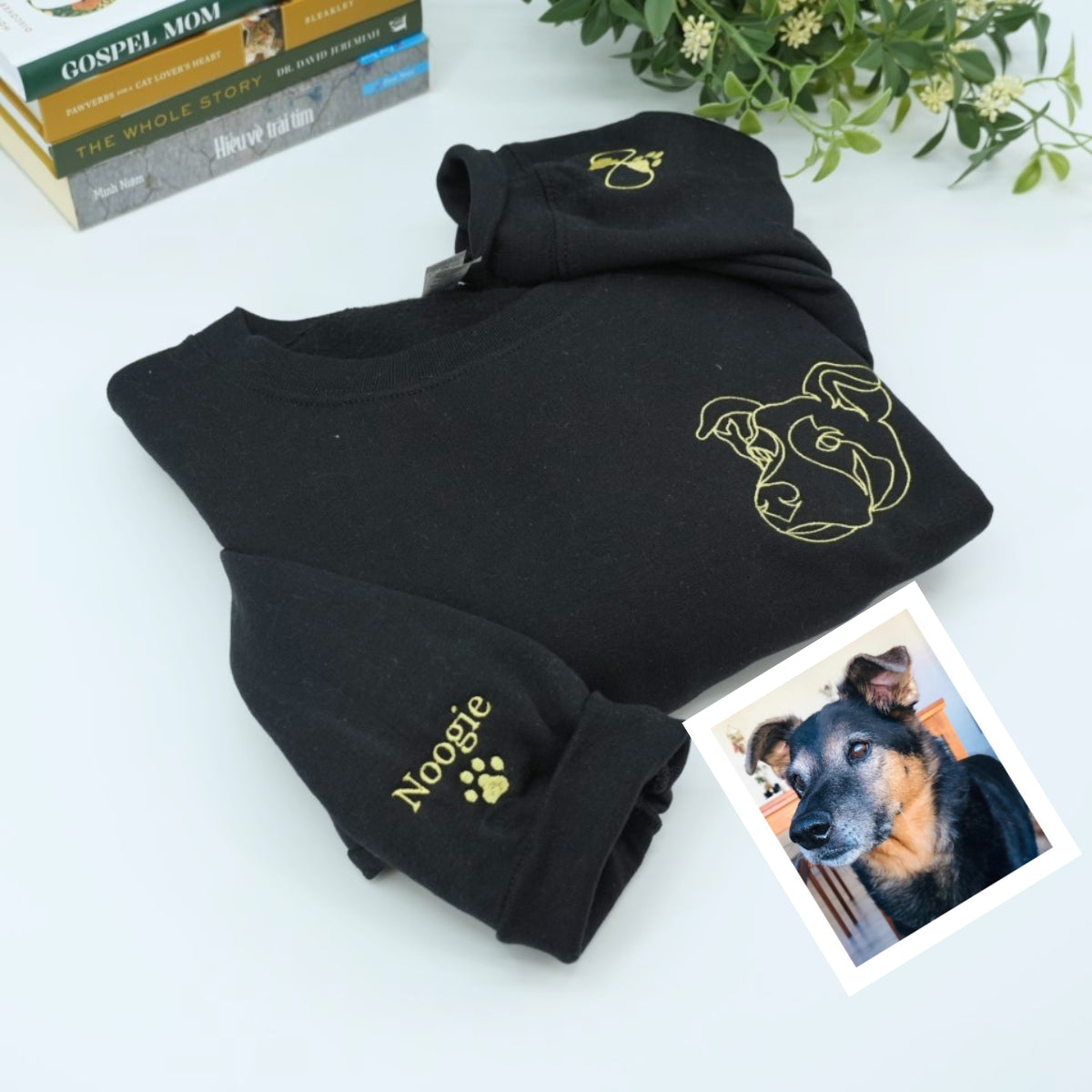 Custom Dog Line Art Embroidered Hoodie - Personalized Pet Name Sweatshirt - Dog Parent Gift