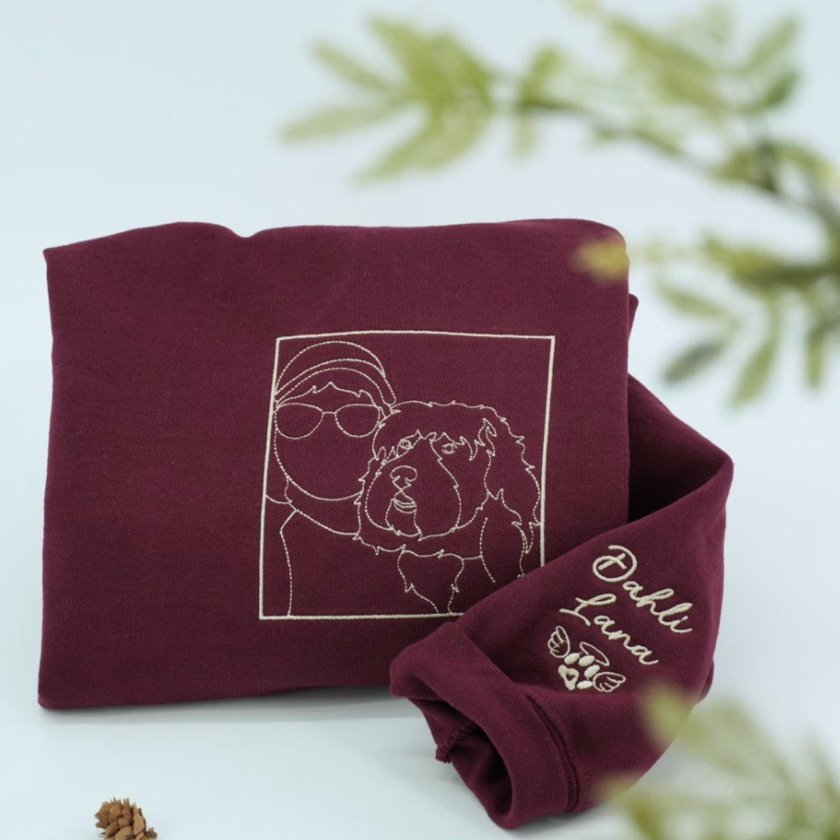 Custom Dog Line Art Embroidered Hoodie - Personalized Pet Name Sweatshirt - Dog Parent Gift