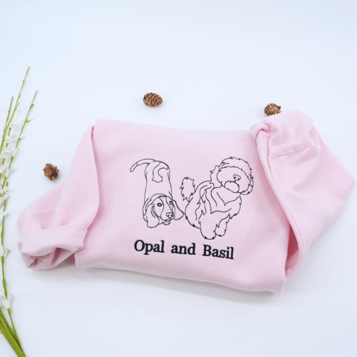 Custom Dog Line Art Embroidered Hoodie - Personalized Pet Name Sweatshirt - Dog Parent Gift