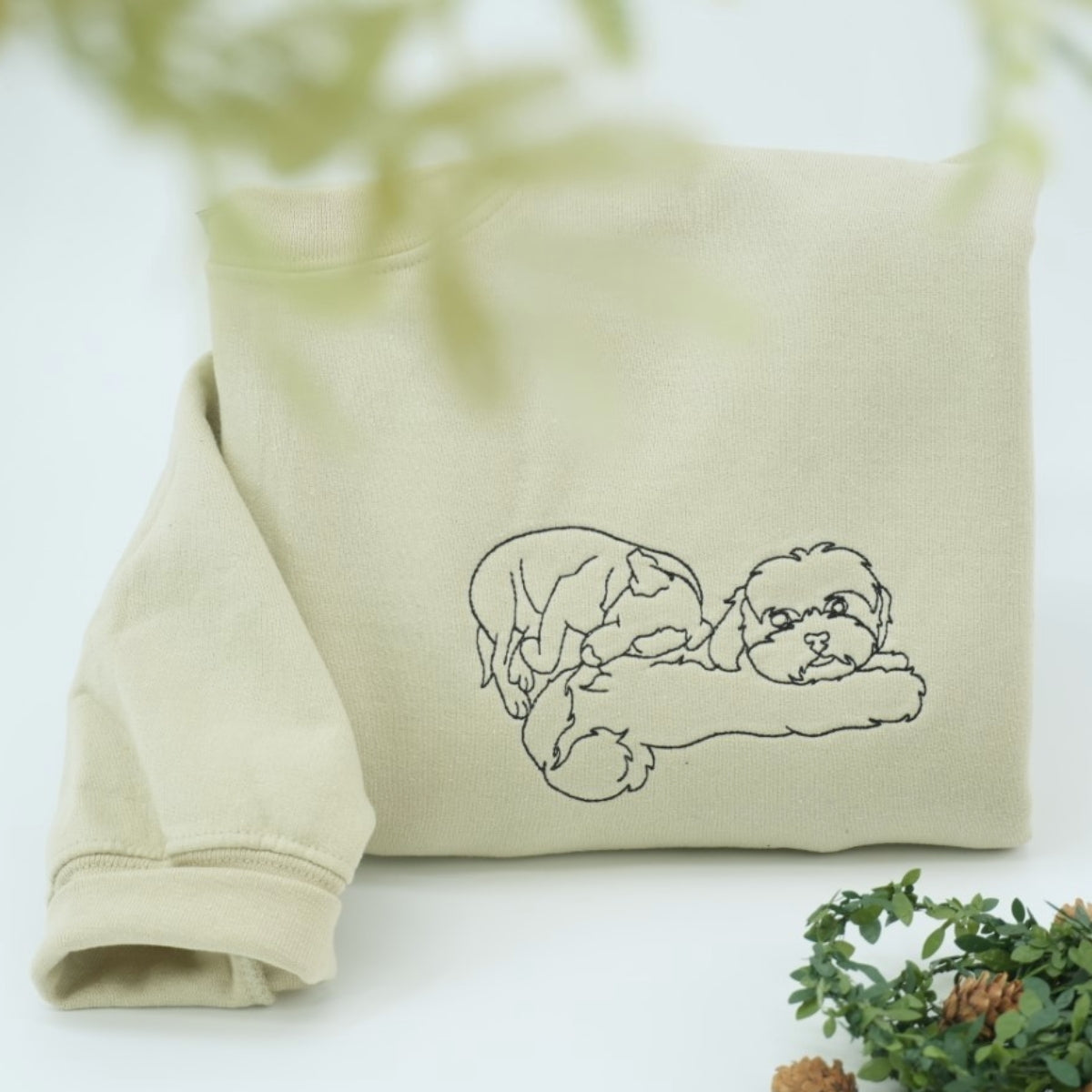 Custom Dog Line Art Embroidered Hoodie - Personalized Pet Name Sweatshirt - Dog Parent Gift