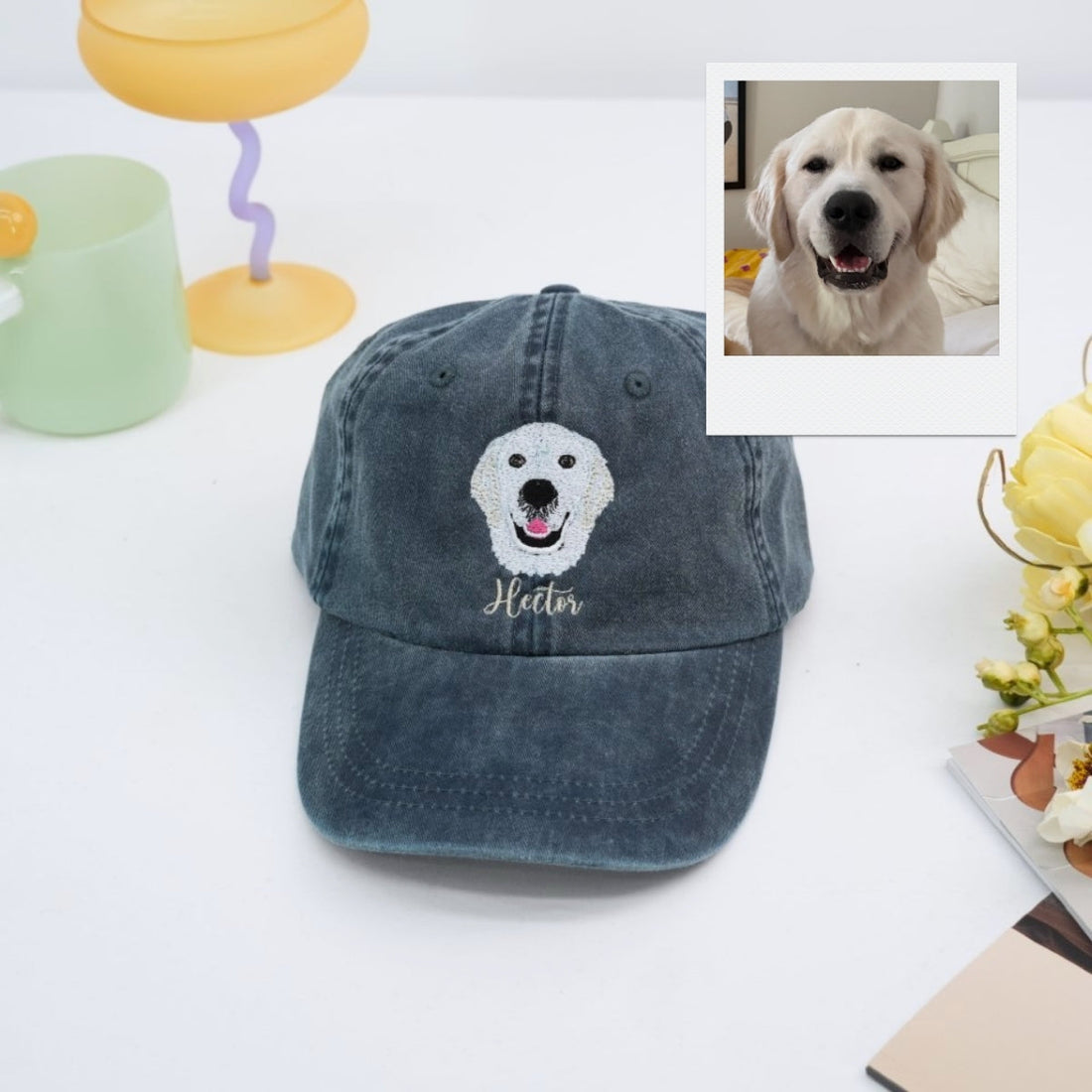 Custom Dog Photo Embroidered Cap - Personalized Pet Portrait Hat - Dog Parent Gift