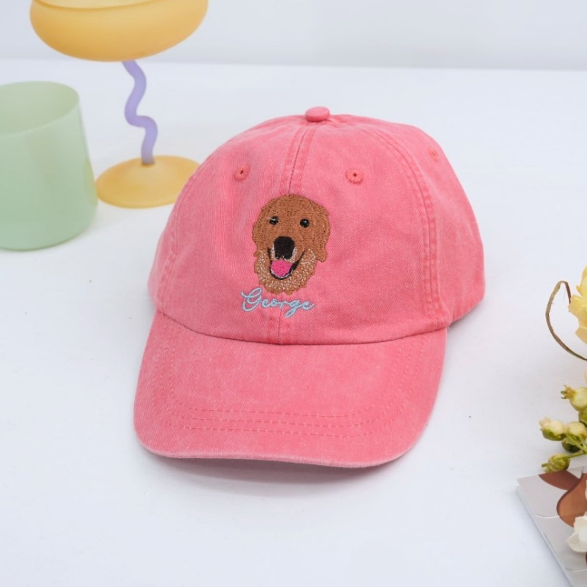 Custom Dog Photo Embroidered Cap - Personalized Pet Portrait Hat - Dog Parent Gift