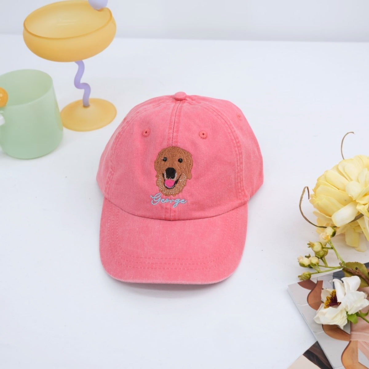 Custom Dog Photo Embroidered Cap - Personalized Pet Portrait Hat - Dog Parent Gift