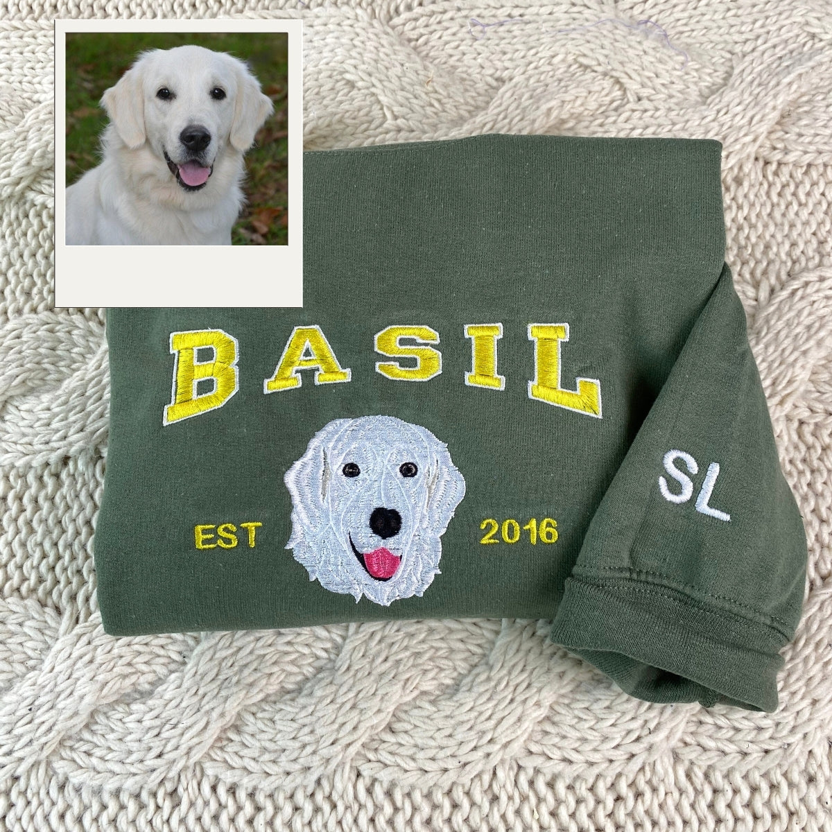 Custom Dog Photo Embroidered Hoodie - Personalized Pet Picture Sweatshirt - Pet Lover Gift