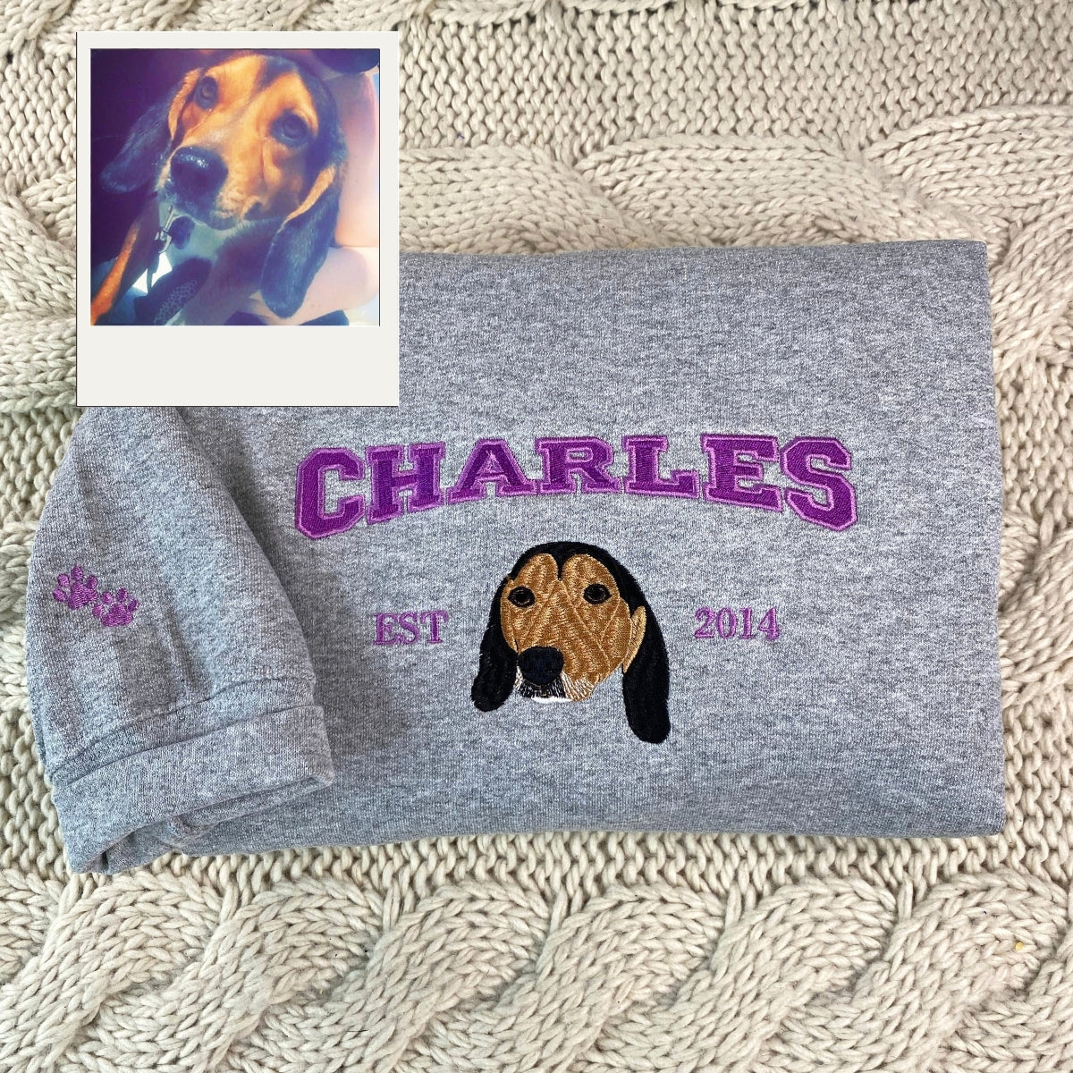 Custom Dog Photo Embroidered Hoodie - Personalized Pet Picture Sweatshirt - Pet Lover Gift