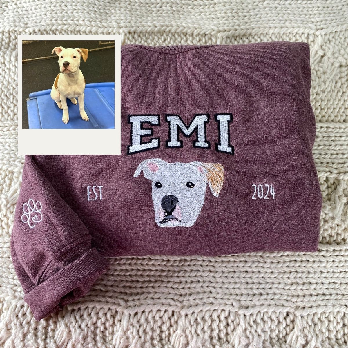 Custom Dog Photo Embroidered Hoodie - Personalized Pet Picture Sweatshirt - Pet Lover Gift