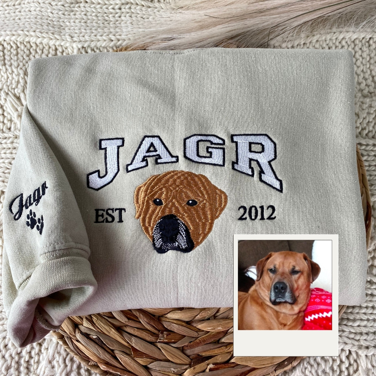 Custom Dog Photo Embroidered Hoodie - Personalized Pet Picture Sweatshirt - Pet Lover Gift