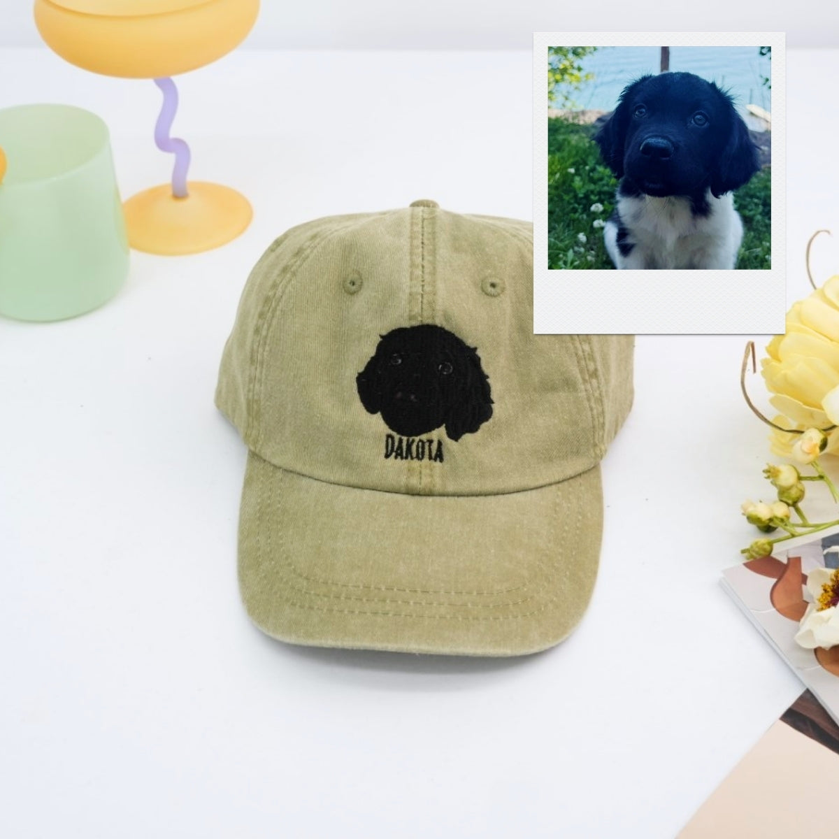Custom Dog Portrait Embroidered Cap - Personalized Pet Name Hat - Dog Parent Lover Gift