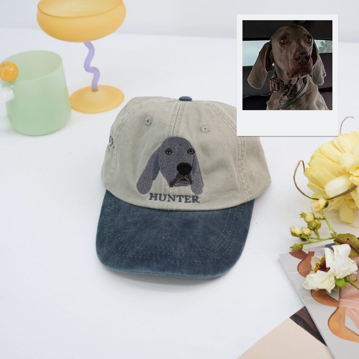 Custom Dog Portrait Embroidered Cap - Personalized Pet Name Hat - Dog Parent Lover Gift