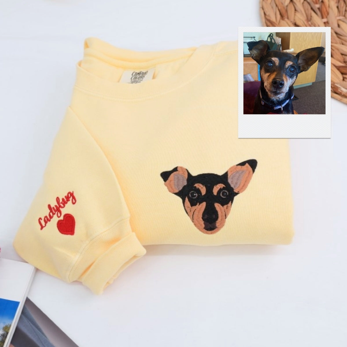 Custom Dog Portrait Embroidered Sweatshirt - Personalized Dog Name Hoodie - Pet Memorial Gift