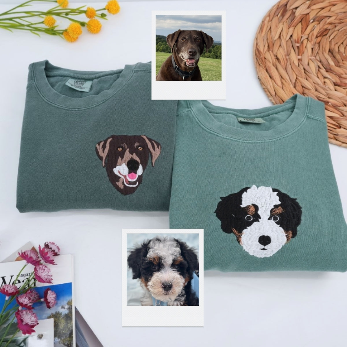 Custom Dog Portrait Embroidered Sweatshirt - Personalized Dog Name Hoodie - Pet Memorial Gift