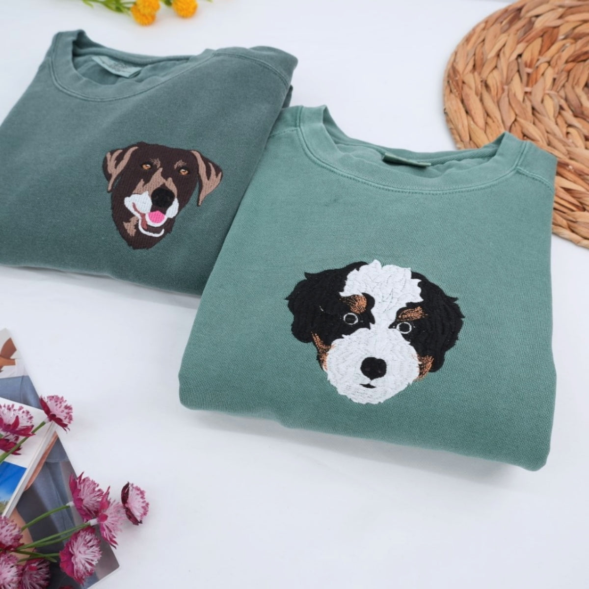 Custom Dog Portrait Embroidered Sweatshirt - Personalized Dog Name Hoodie - Pet Memorial Gift