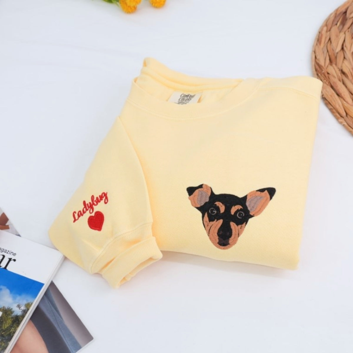 Custom Dog Portrait Embroidered Sweatshirt - Personalized Dog Name Hoodie - Pet Memorial Gift