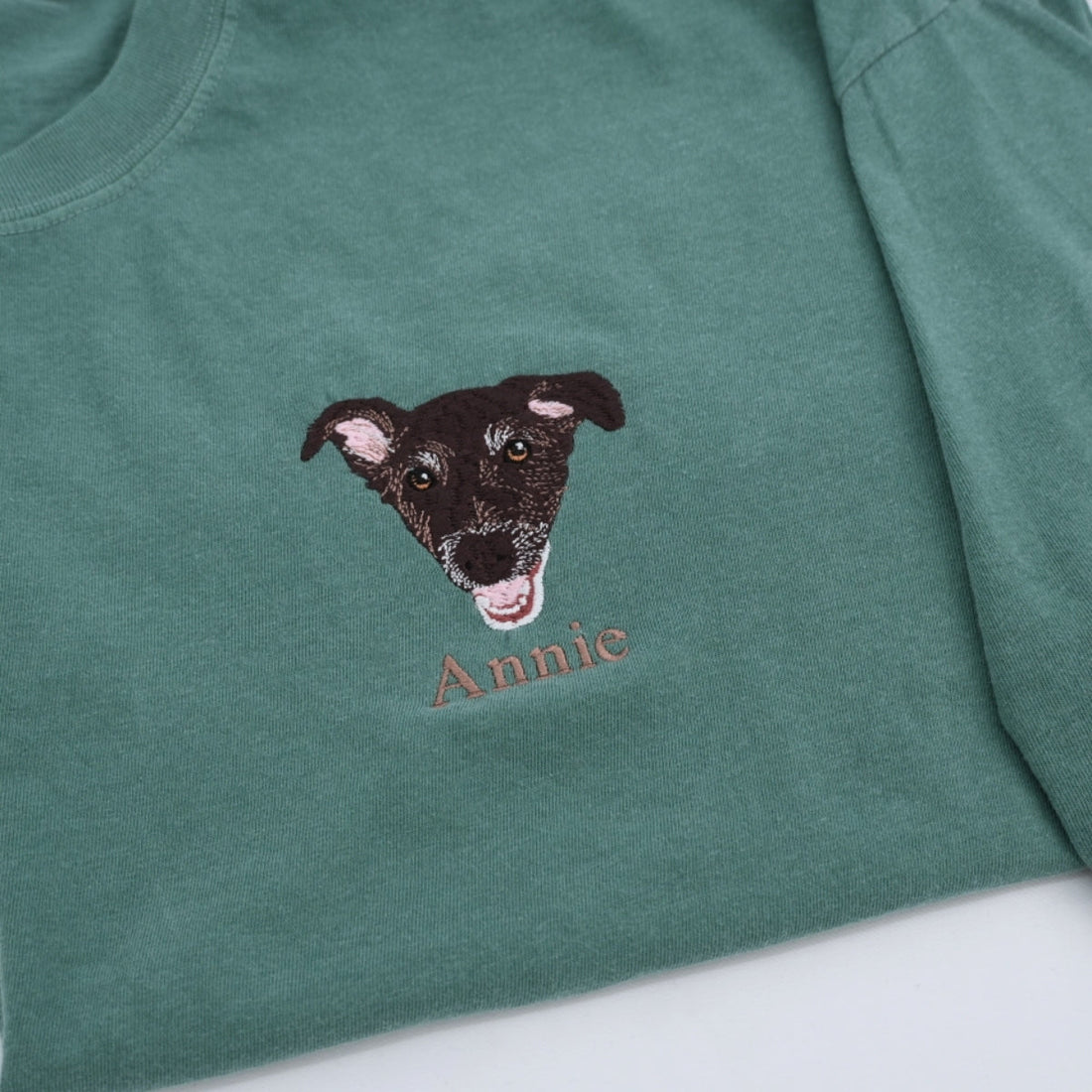 Custom Dog Portrait Embroidered T-Shirt - Personalized Dog Face Shirt - Pet Memorial Gift
