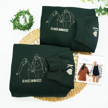Custom Line Art Embroidered Hoodie - Personalized Picture Sweatshirt - Unique Gift