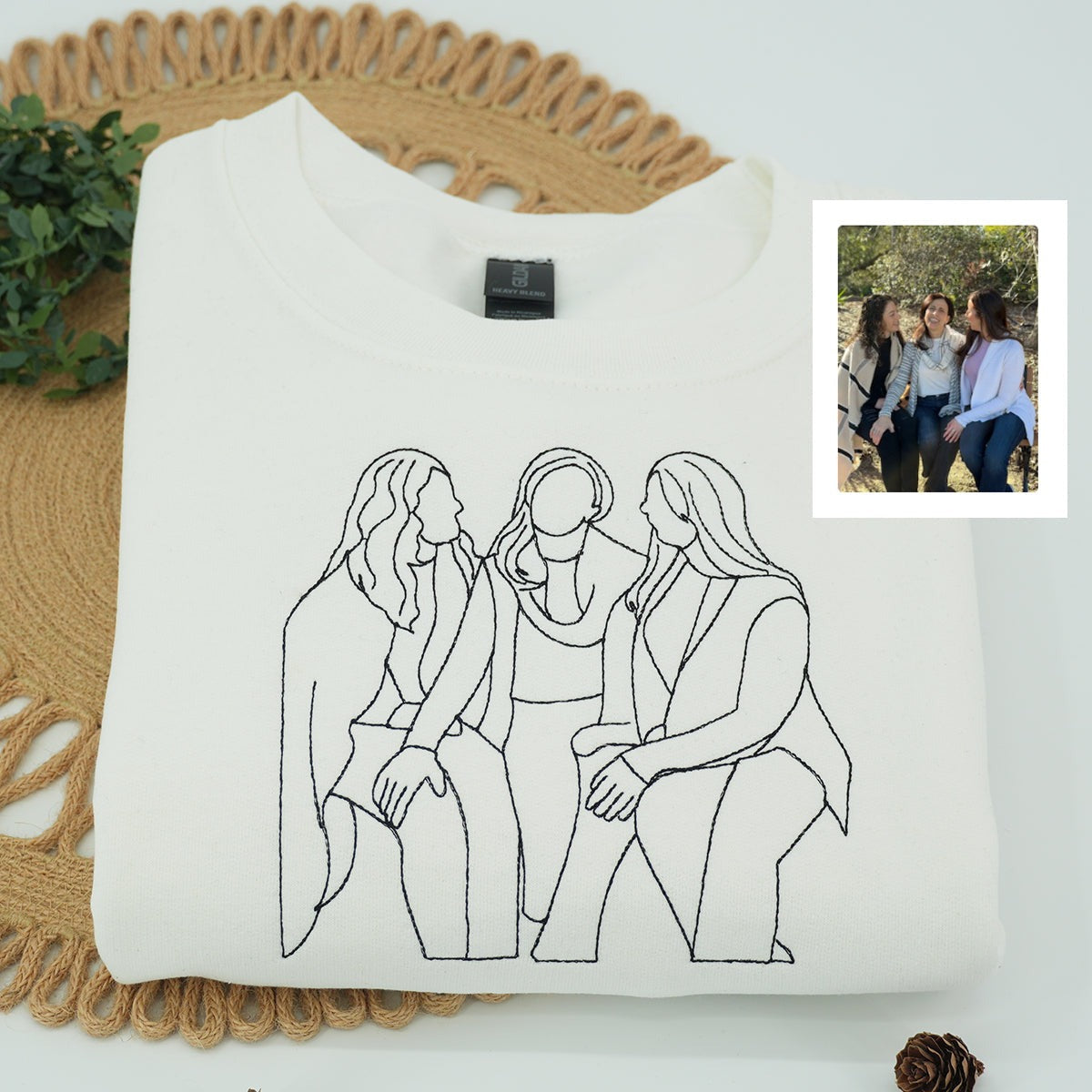 Custom Line Art Embroidered Hoodie - Personalized Picture Sweatshirt - Unique Gift