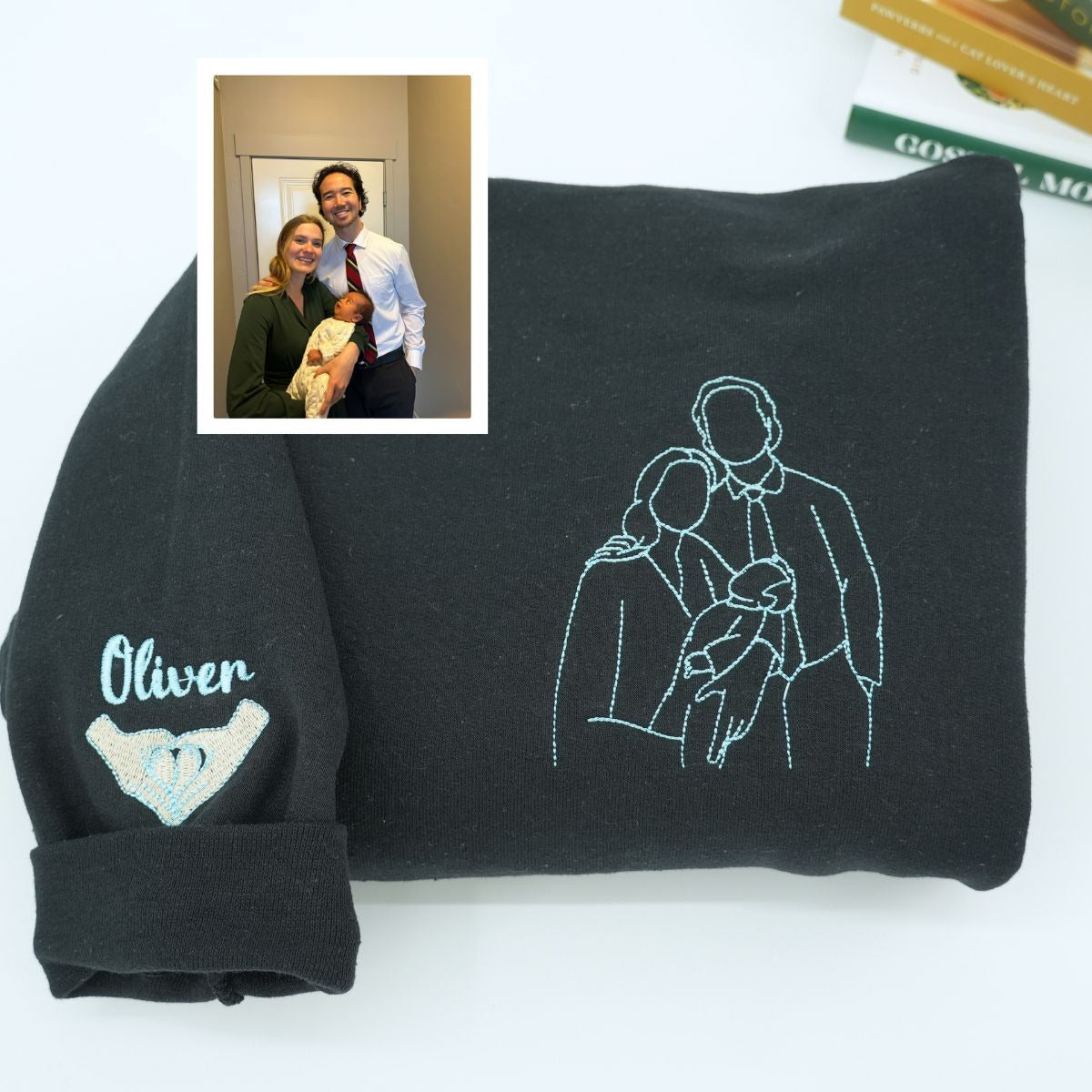 Custom Line Art Embroidered Hoodie - Personalized Picture Sweatshirt - Unique Gift