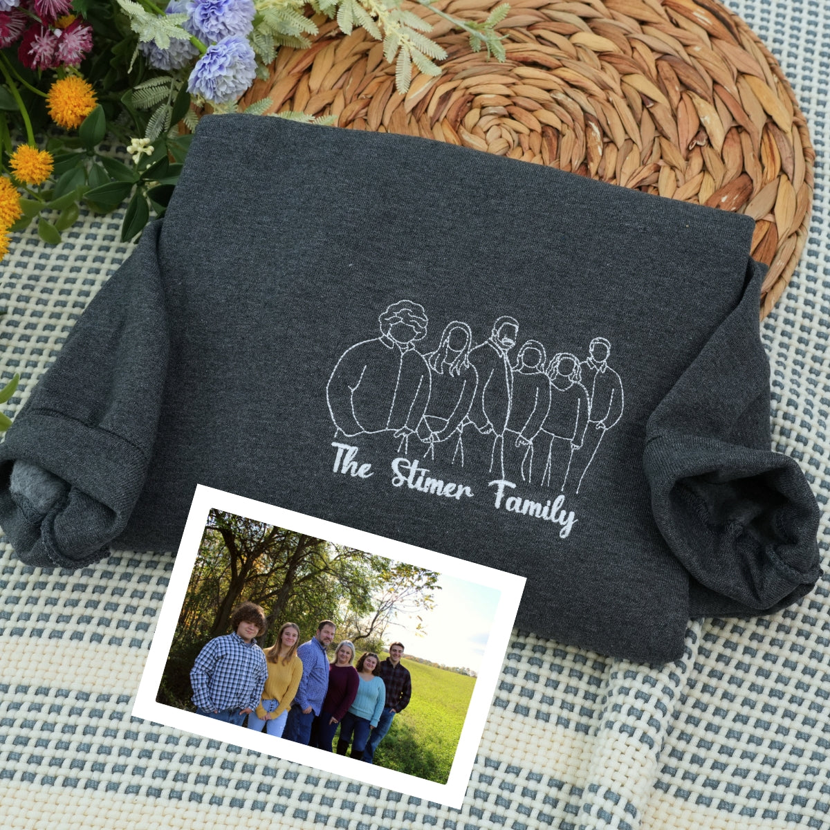 Custom Line Art Embroidered Hoodie - Personalized Picture Sweatshirt - Unique Gift