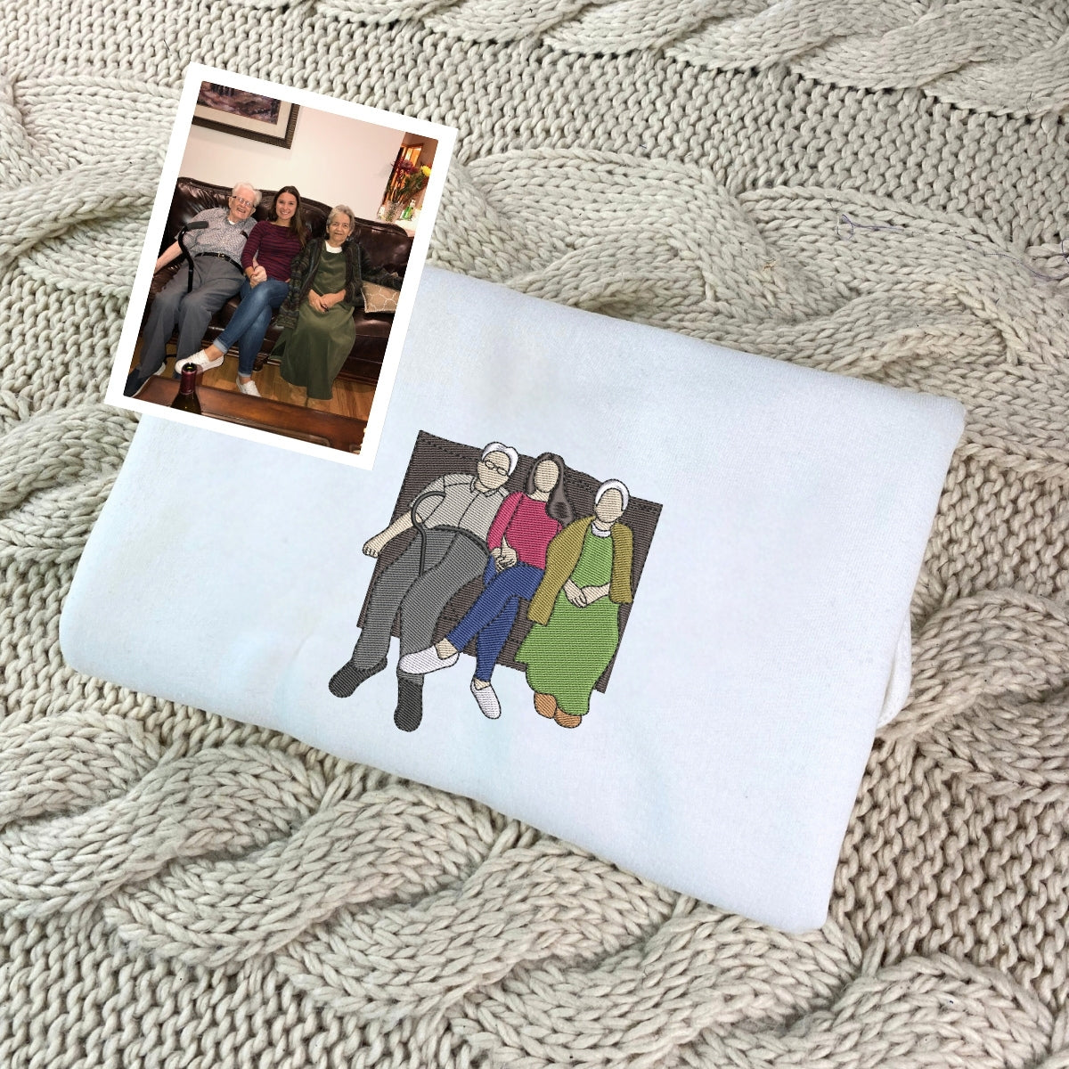 Custom Family Embroidered Hoodie - Personalized Grandma Sweatshirt - Grandmother Portrait Gift