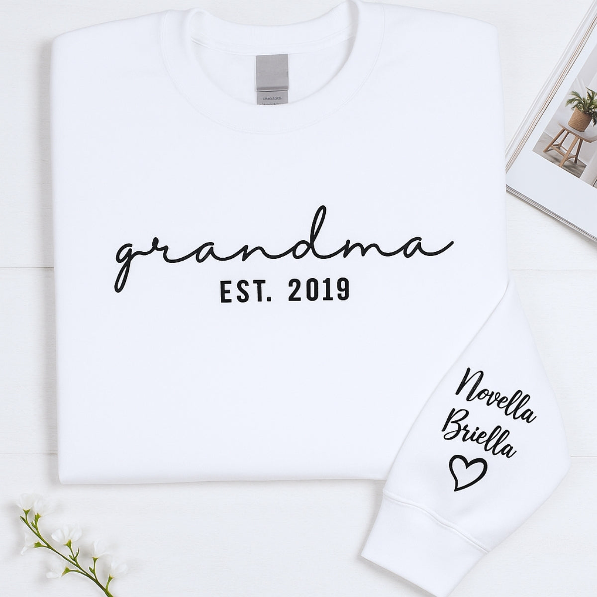 Custom Grandchildren Names Embroidered Sweatshirt - Personalized Grandma Gift