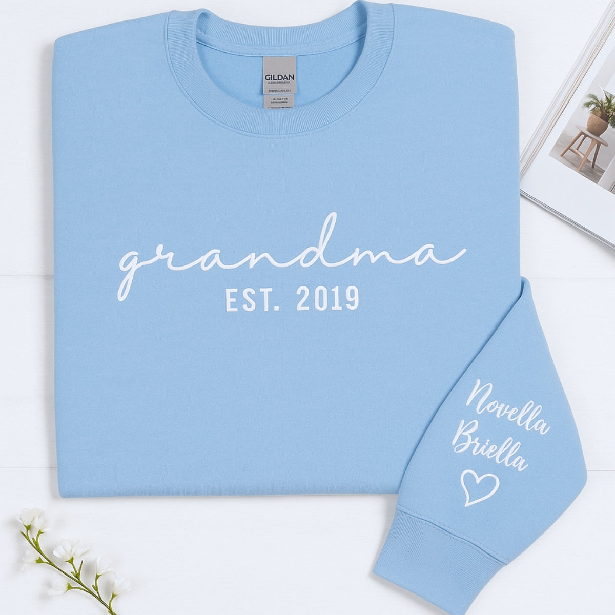 Custom Grandchildren Names Embroidered Sweatshirt - Personalized Grandma Gift