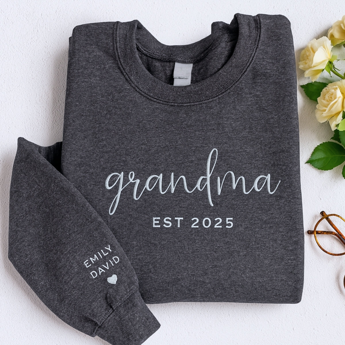 Custom Grandchildren Names Embroidered Sweatshirt - Personalized Grandma Gift 2