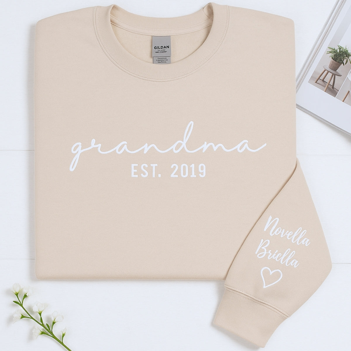 Custom Grandchildren Names Embroidered Sweatshirt - Personalized Grandma Gift