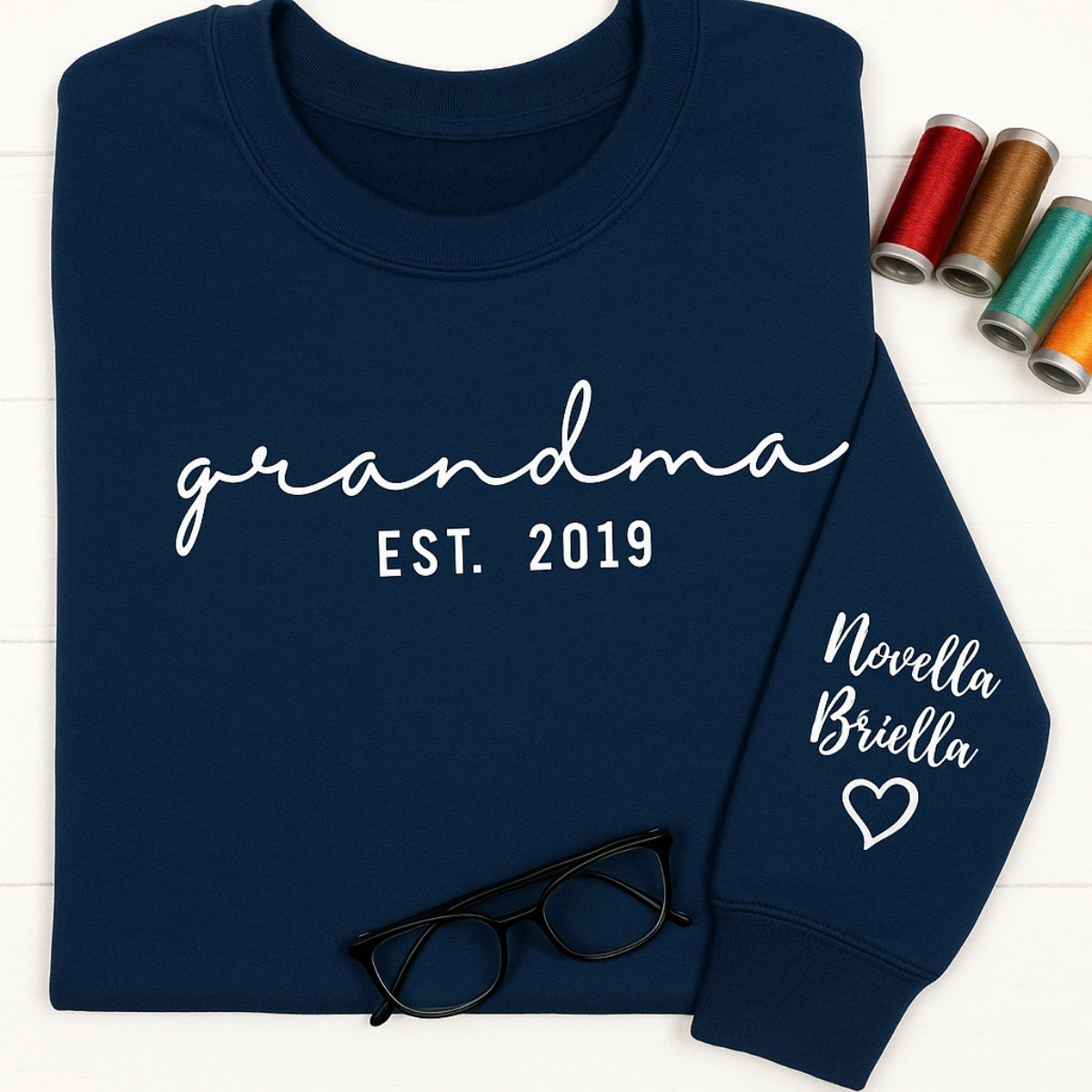 Custom Grandchildren Names Embroidered Sweatshirt - Personalized Grandma Gift