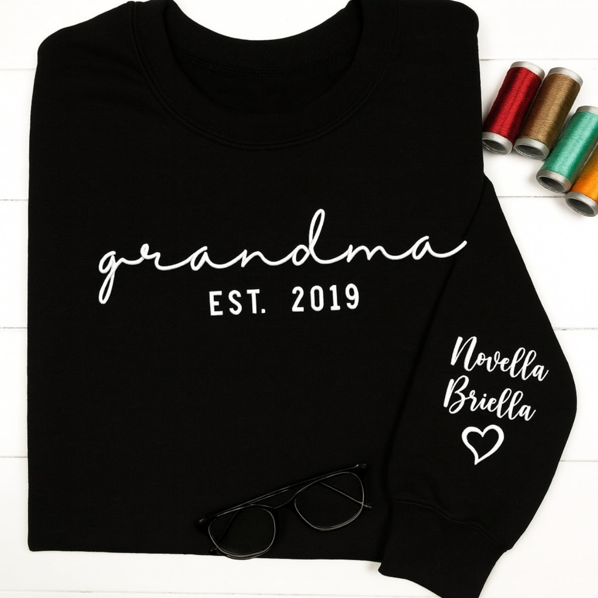 Custom Grandchildren Names Embroidered Sweatshirt - Personalized Grandma Gift