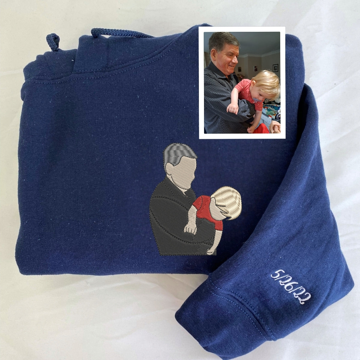Custom Photo Portrait Embroidered Hoodie - Personalized Grandpa Gift - Father's Day Sweatshirt