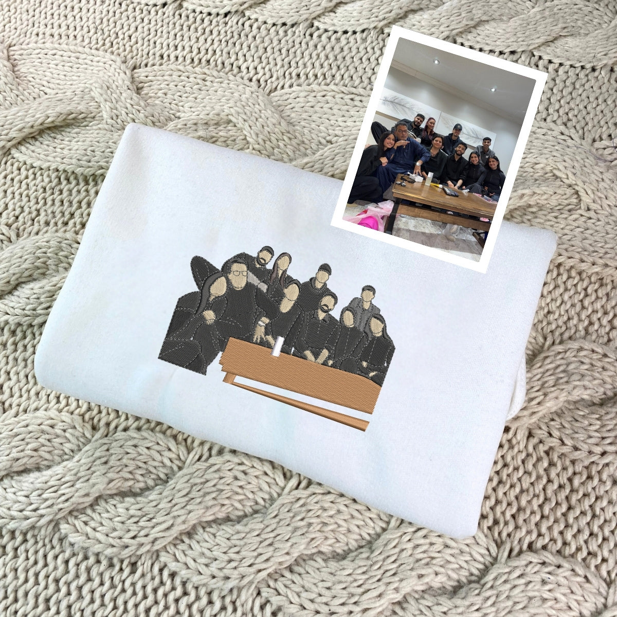 Custom Photo Portrait Embroidered Hoodie - Personalized Grandpa Gift - Father's Day Sweatshirt