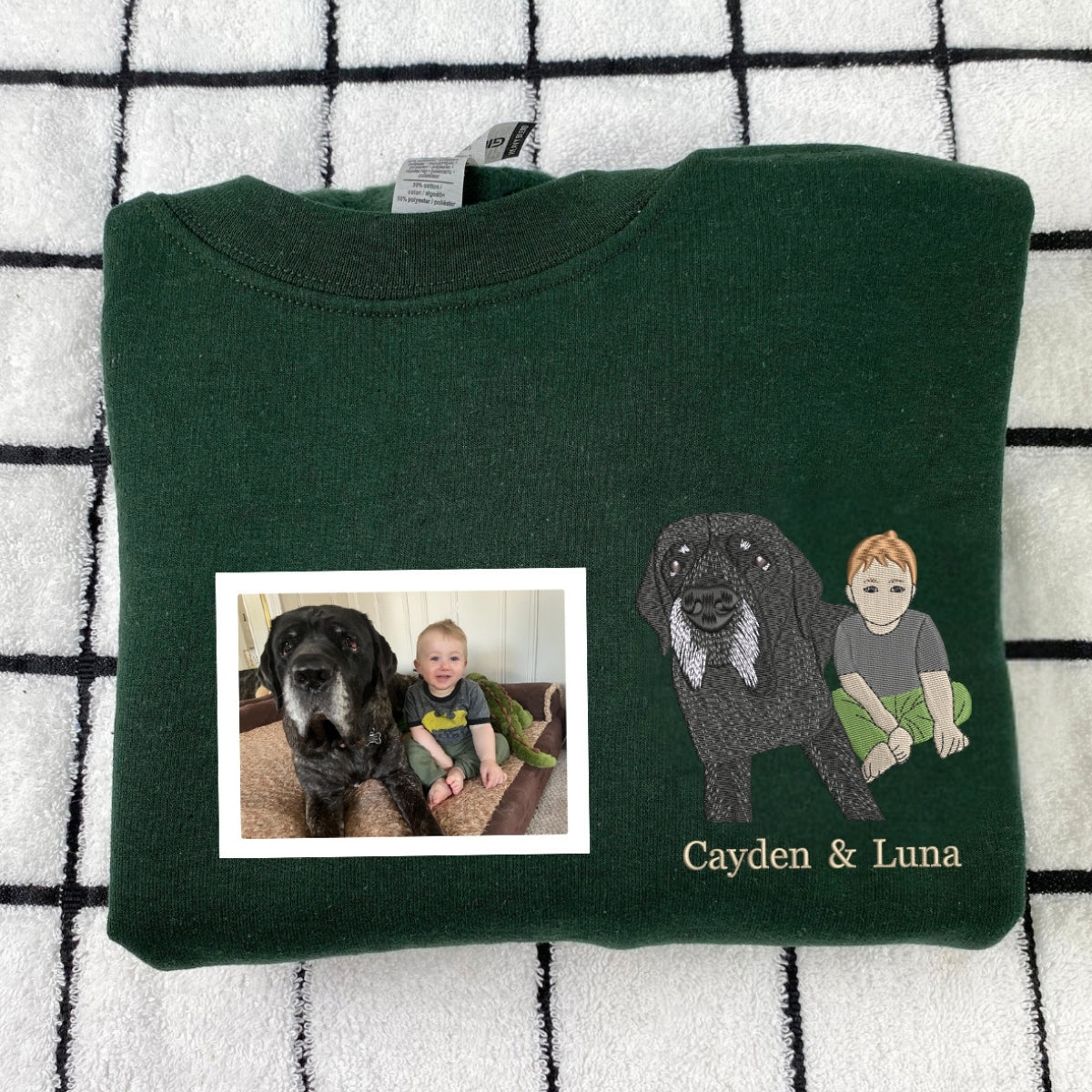 Custom Photo Portrait Embroidered Hoodie - Personalized Grandpa Gift - Father's Day Sweatshirt