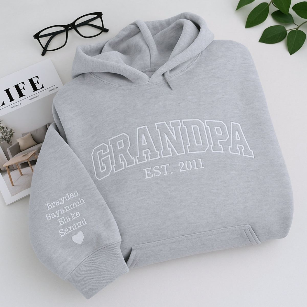 Grandpa Custom Embroidered Hoodie - Personalized with Grandchildren Names - Gift for Grandpa