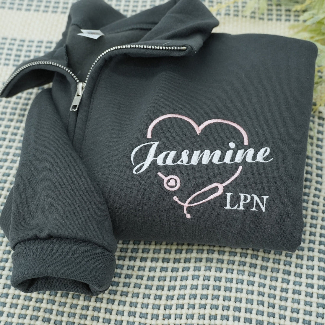 LPN Custom Embroidered Quarter-Zip Sweatshirt - Personalized Name - Licensed Practical Nurse Gift