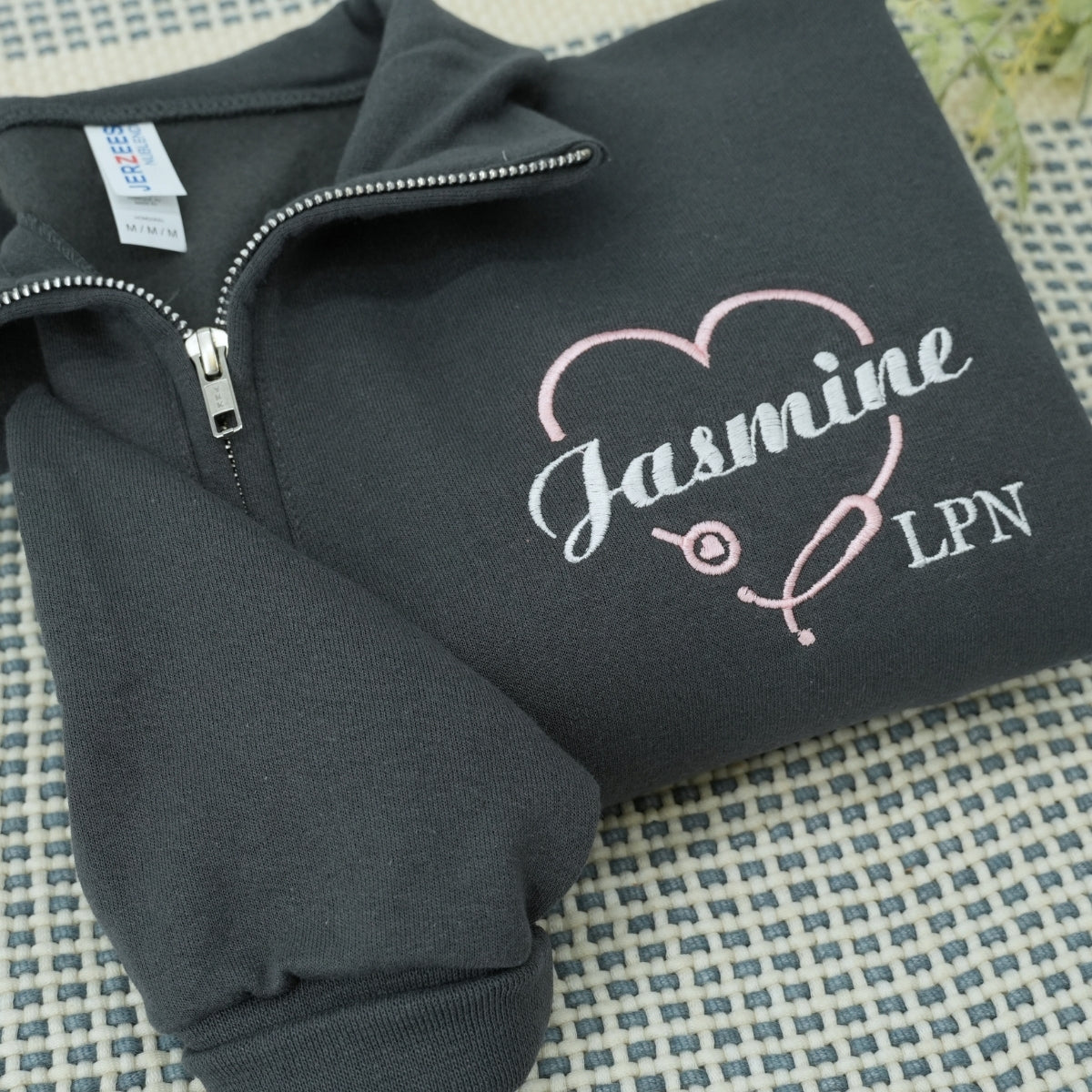 LPN Custom Embroidered Quarter-Zip Sweatshirt - Personalized Name - Licensed Practical Nurse Gift