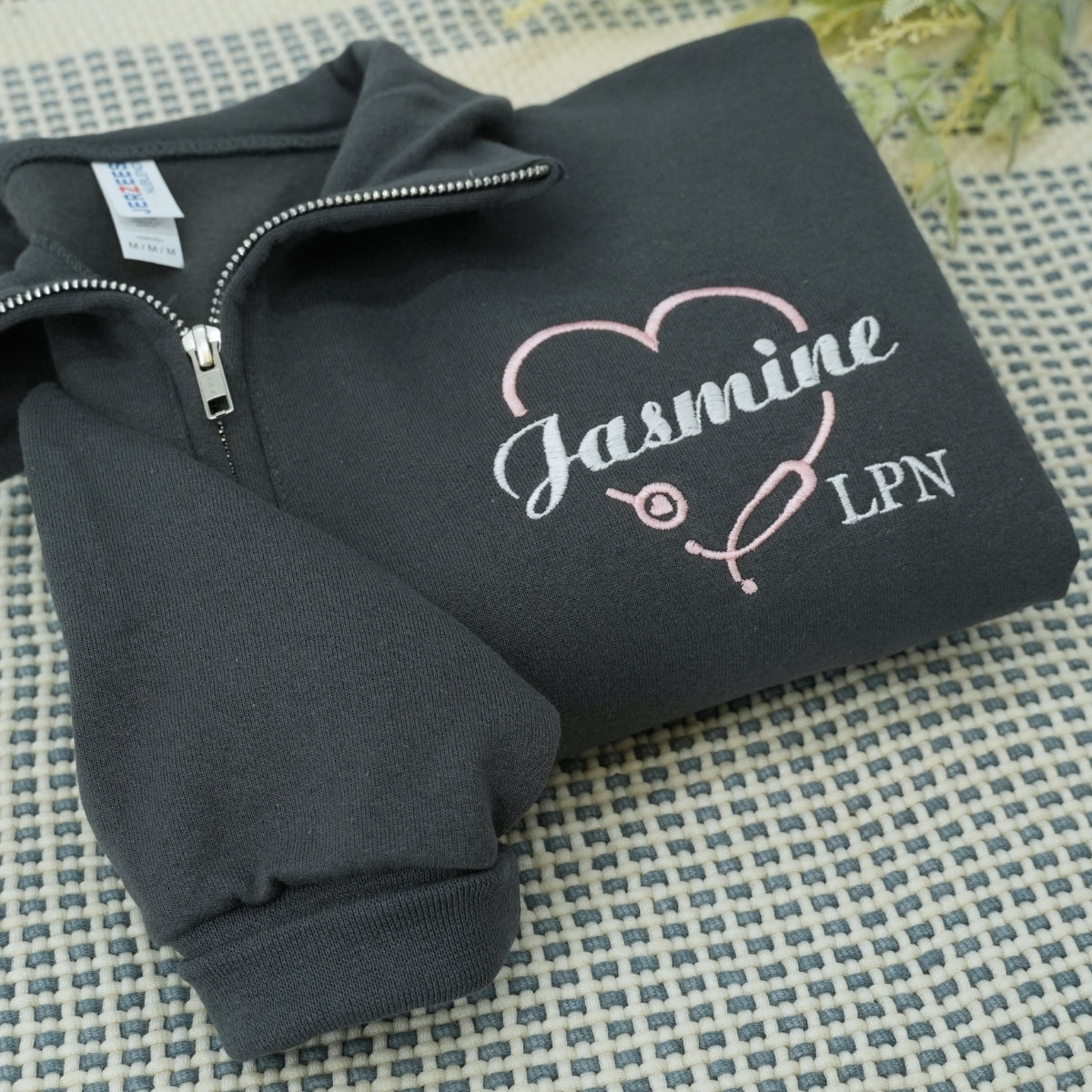 LPN Custom Embroidered Quarter-Zip Sweatshirt - Personalized Name - Licensed Practical Nurse Gift