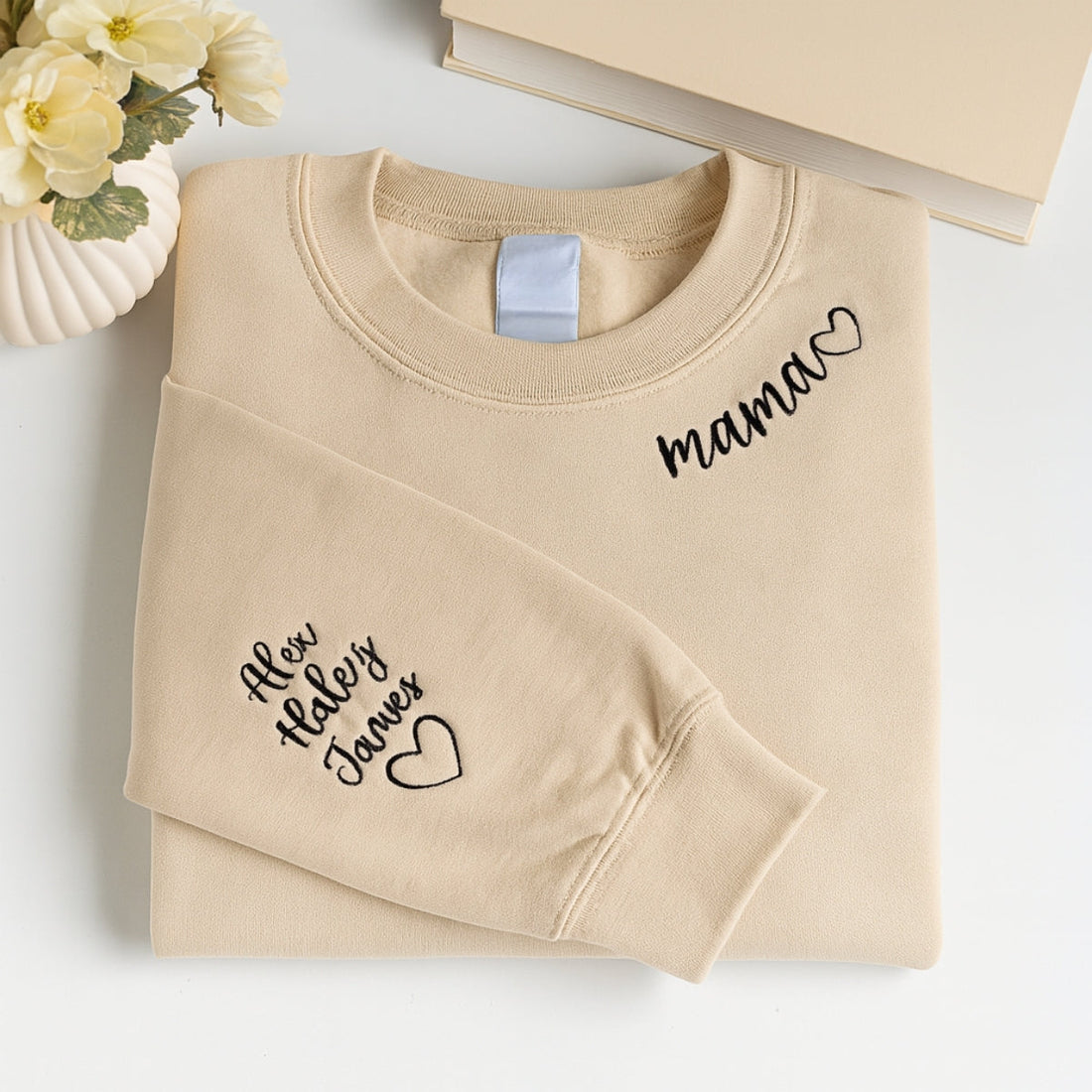 Mama Custom Embroidered Sweatshirt - Personalized Mom Hoodie with Kids Names - Mother's Day Gift