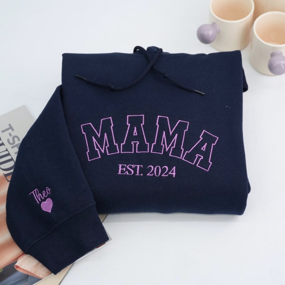 Mama Custom Embroidered Varsity Hoodie - Personalized Child Name - Perfect Mother's Day Gift