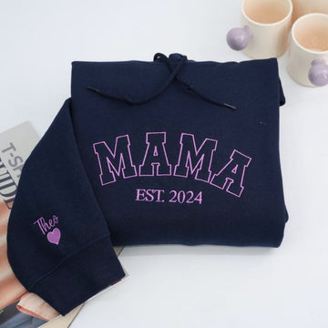 Mama Custom Embroidered Varsity Hoodie - Personalized Child Name - Perfect Mother's Day Gift