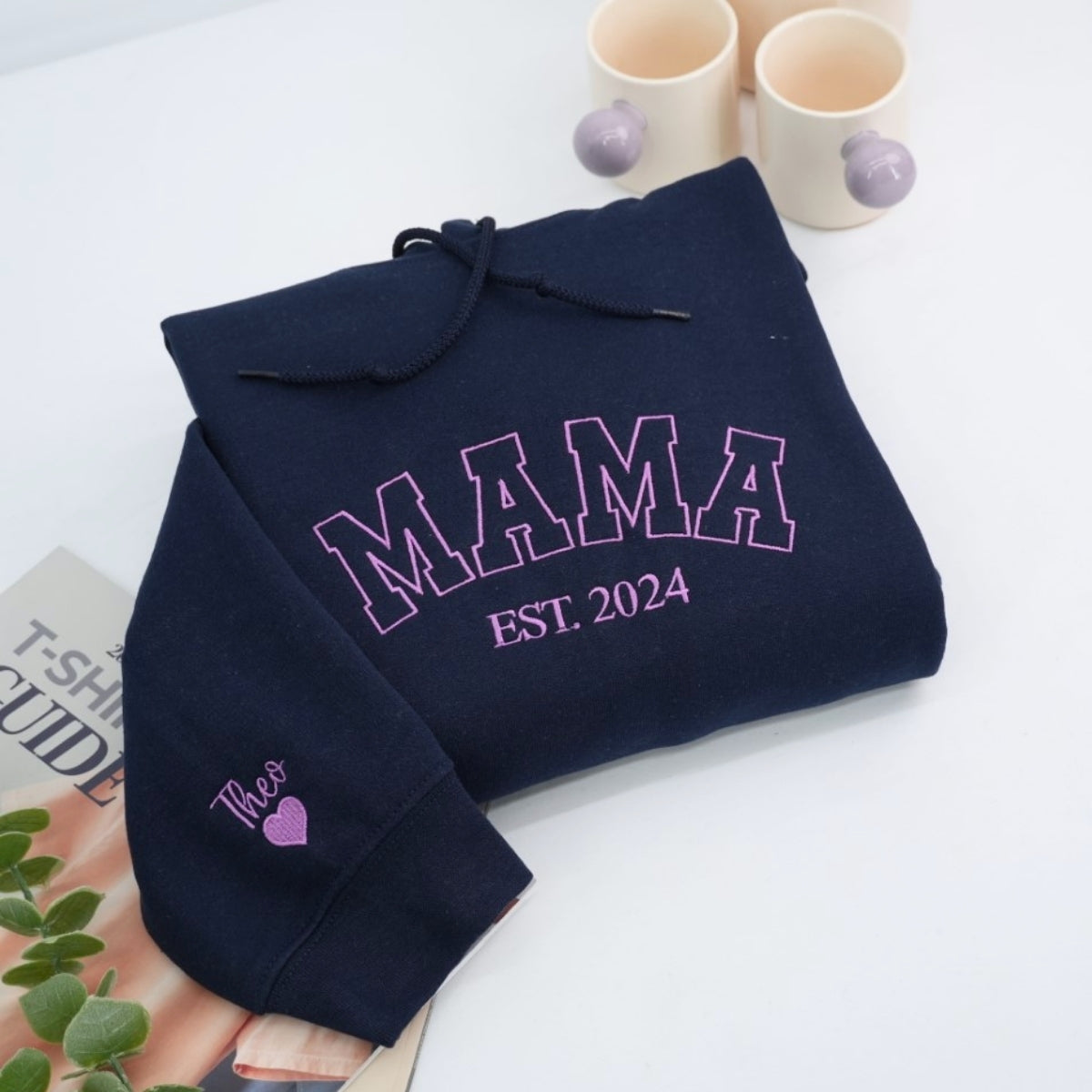 Mama Custom Embroidered Varsity Hoodie - Personalized Child Name - Perfect Mother's Day Gift