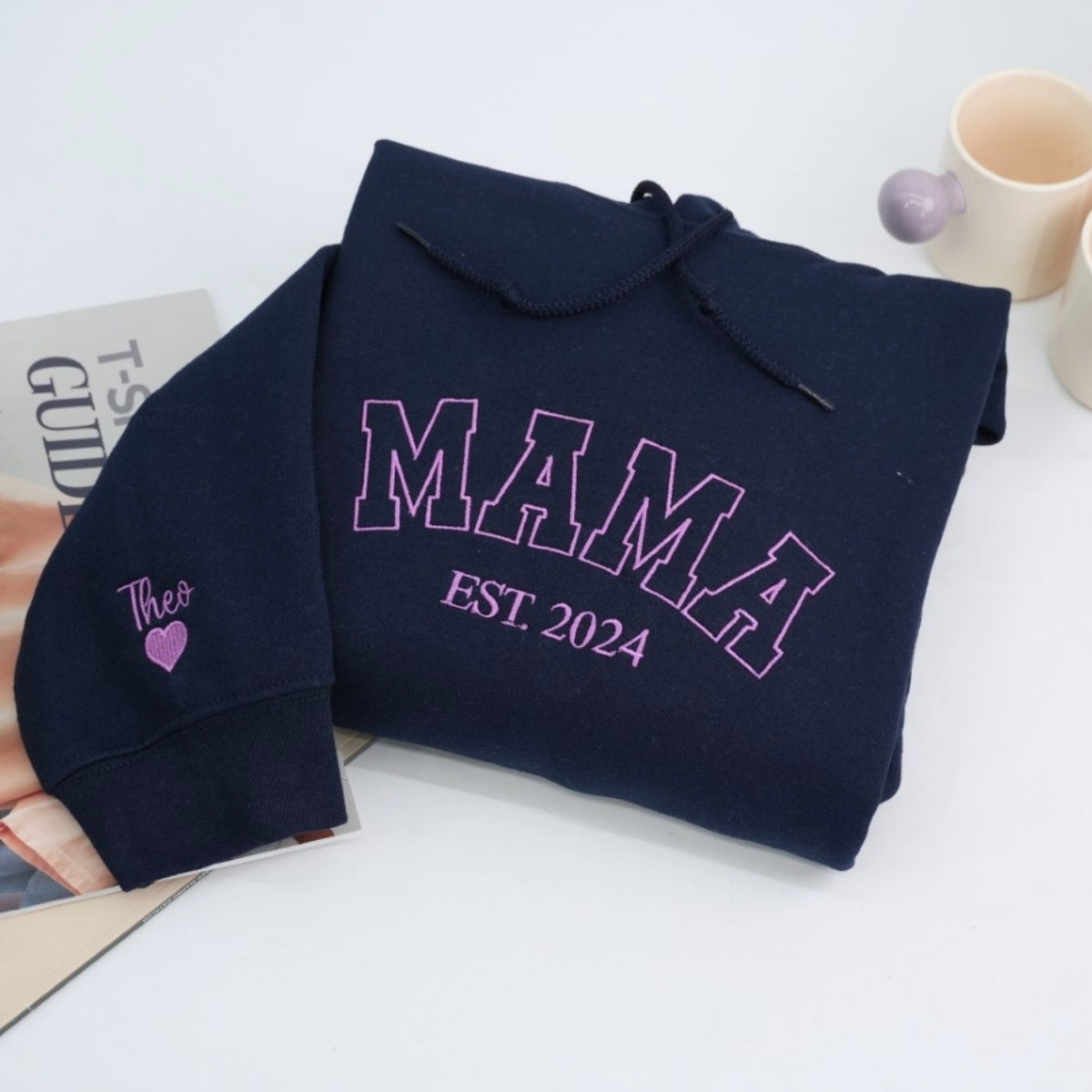 Mama Custom Embroidered Varsity Hoodie - Personalized Child Name - Perfect Mother's Day Gift