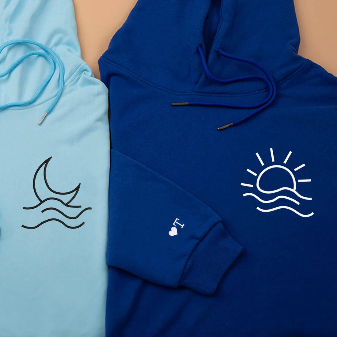 Moon and Sun Custom Embroidered Hoodie Set - Matching Couple Personalized Hoodies
