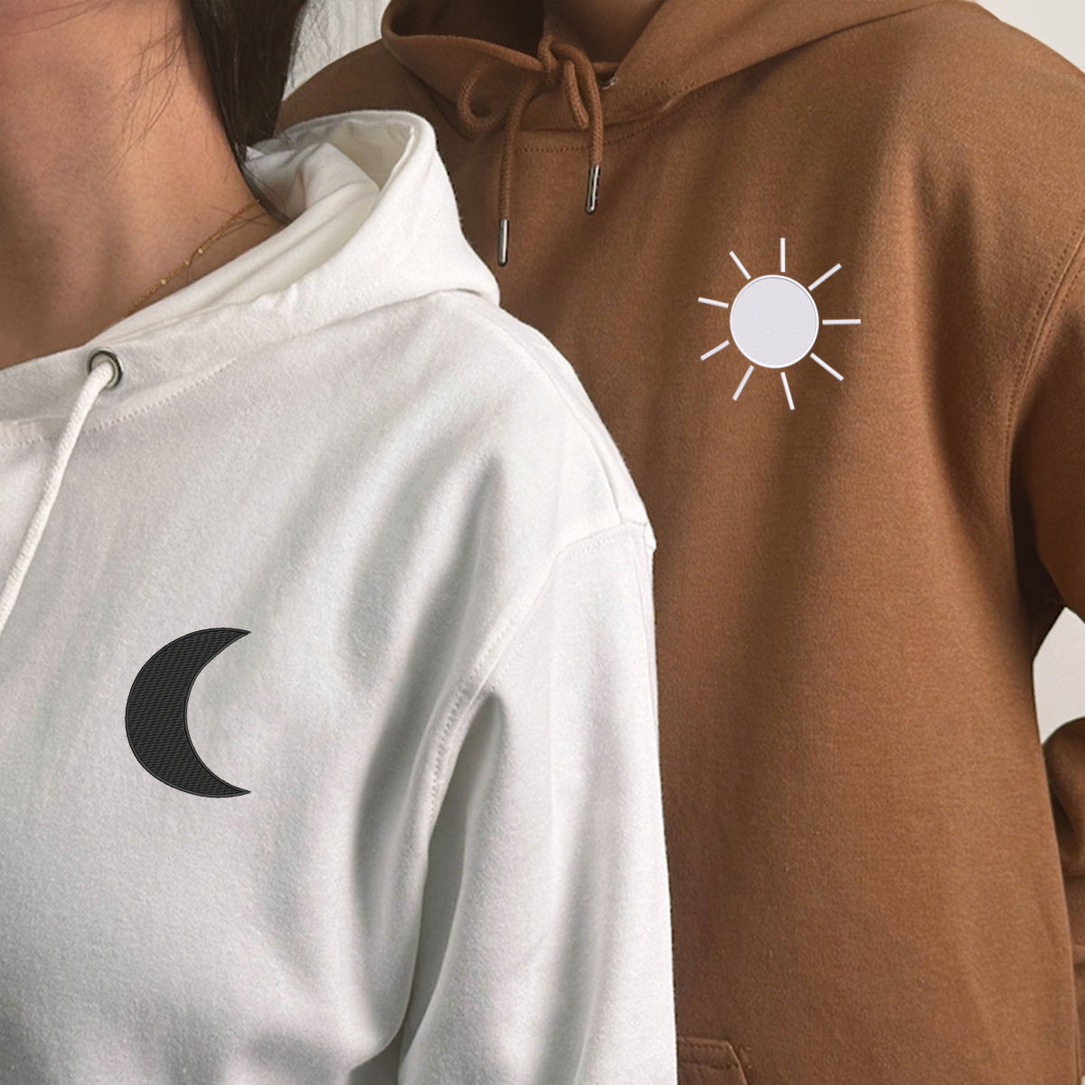 Moon and Sun Custom Embroidered Hoodie Set - Matching Couple Personalized Hoodies