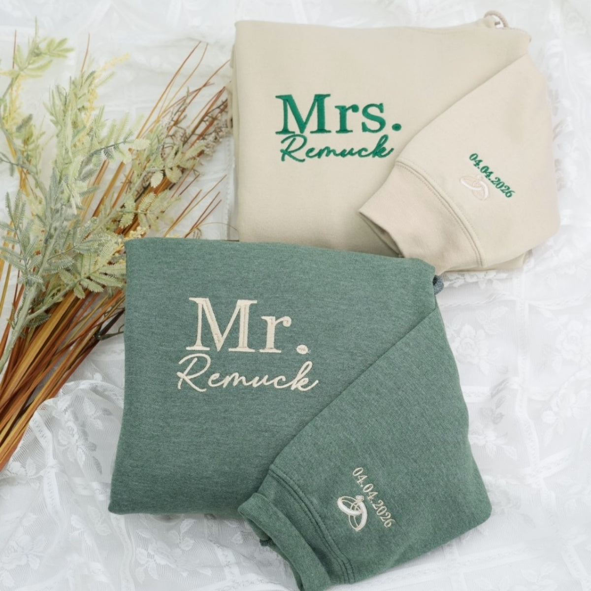 Mr & Mrs Custom Embroidered Hoodies - Personalized Last Name Couples - Wedding Gift