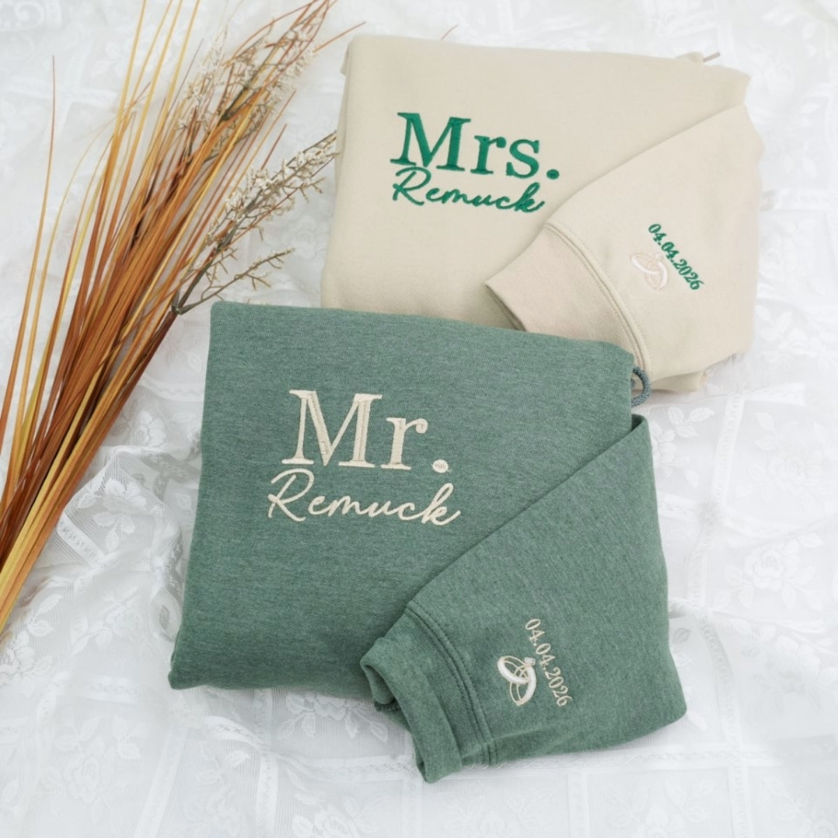 Mr & Mrs Custom Embroidered Hoodies - Personalized Last Name Couples - Wedding Gift