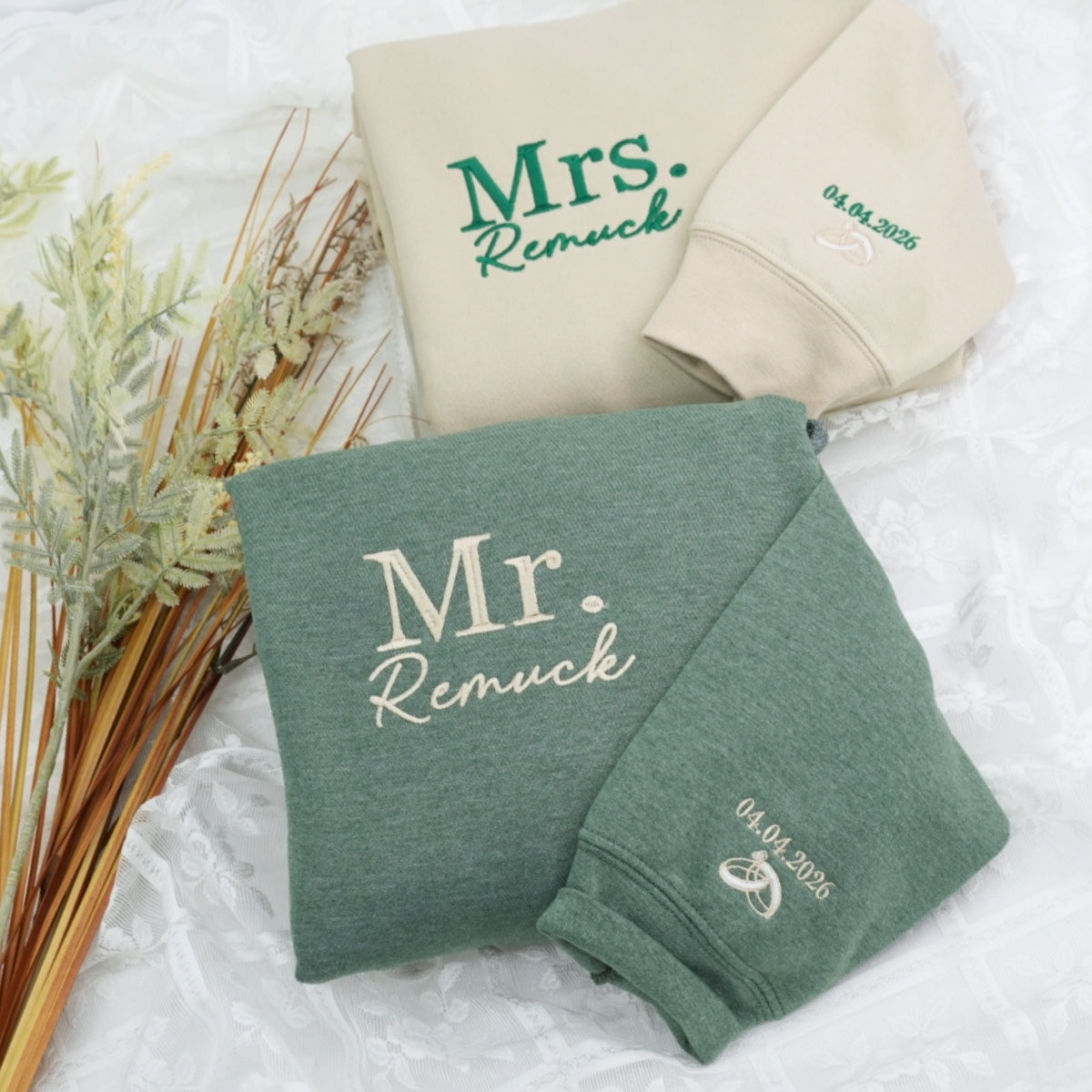 Mr & Mrs Custom Embroidered Hoodies - Personalized Last Name Couples - Wedding Gift