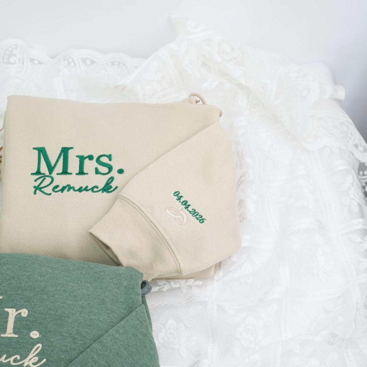 Mr & Mrs Custom Embroidered Hoodies - Personalized Last Name Couples - Wedding Gift